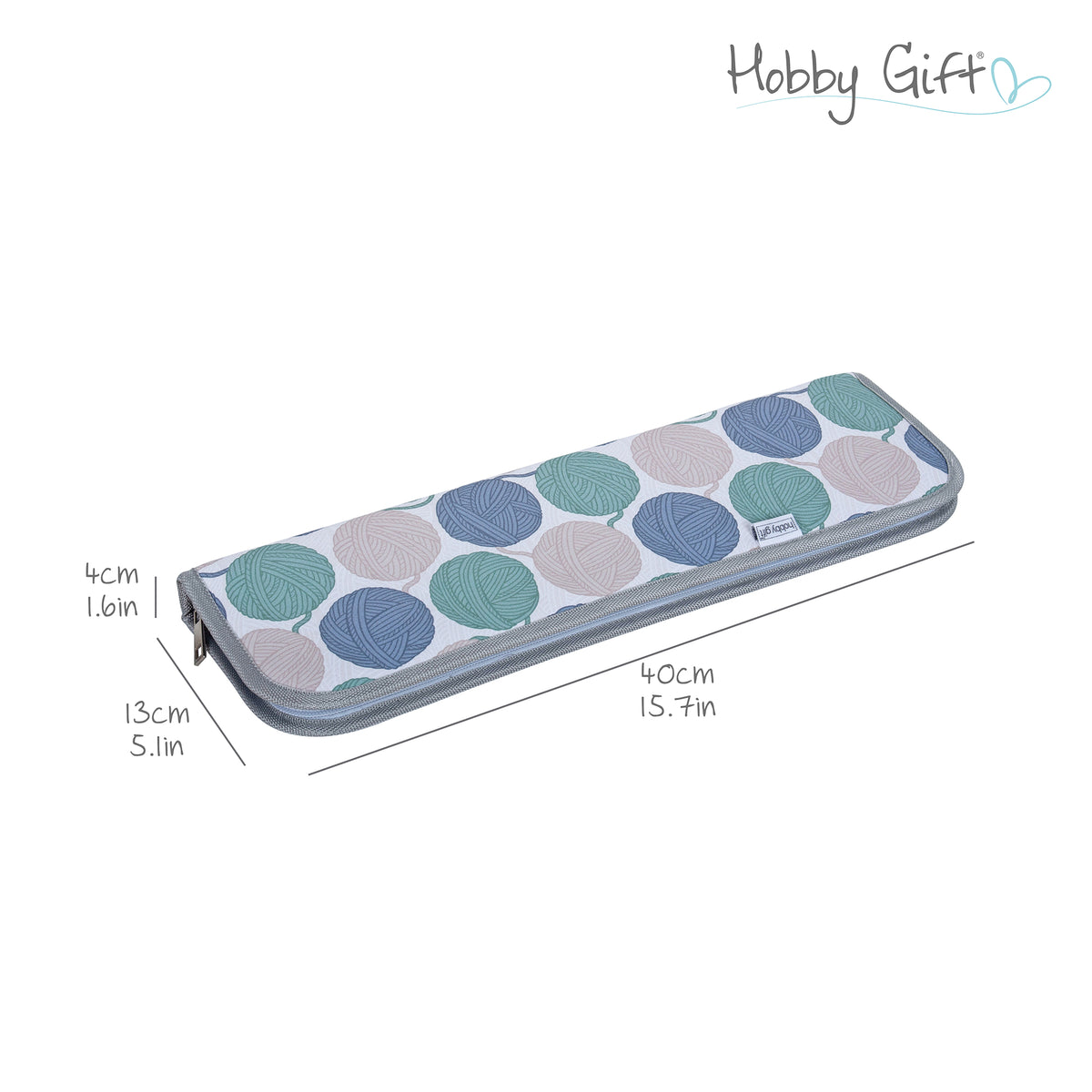 Zipped knitting needle case with yarn ball print
