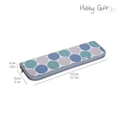 Zipped knitting needle case with yarn ball print