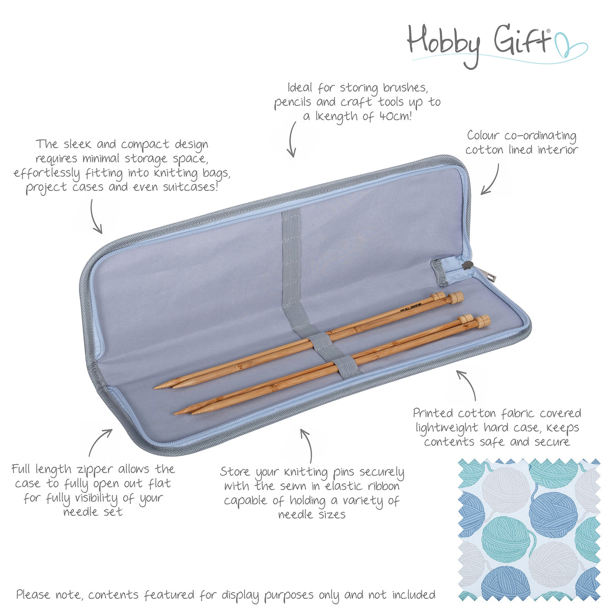 Zipped knitting needle case with yarn ball print
