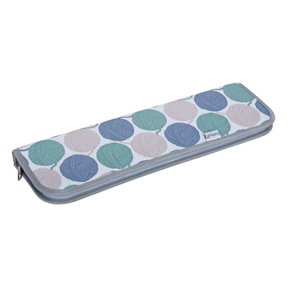 Zipped knitting needle case with yarn ball print