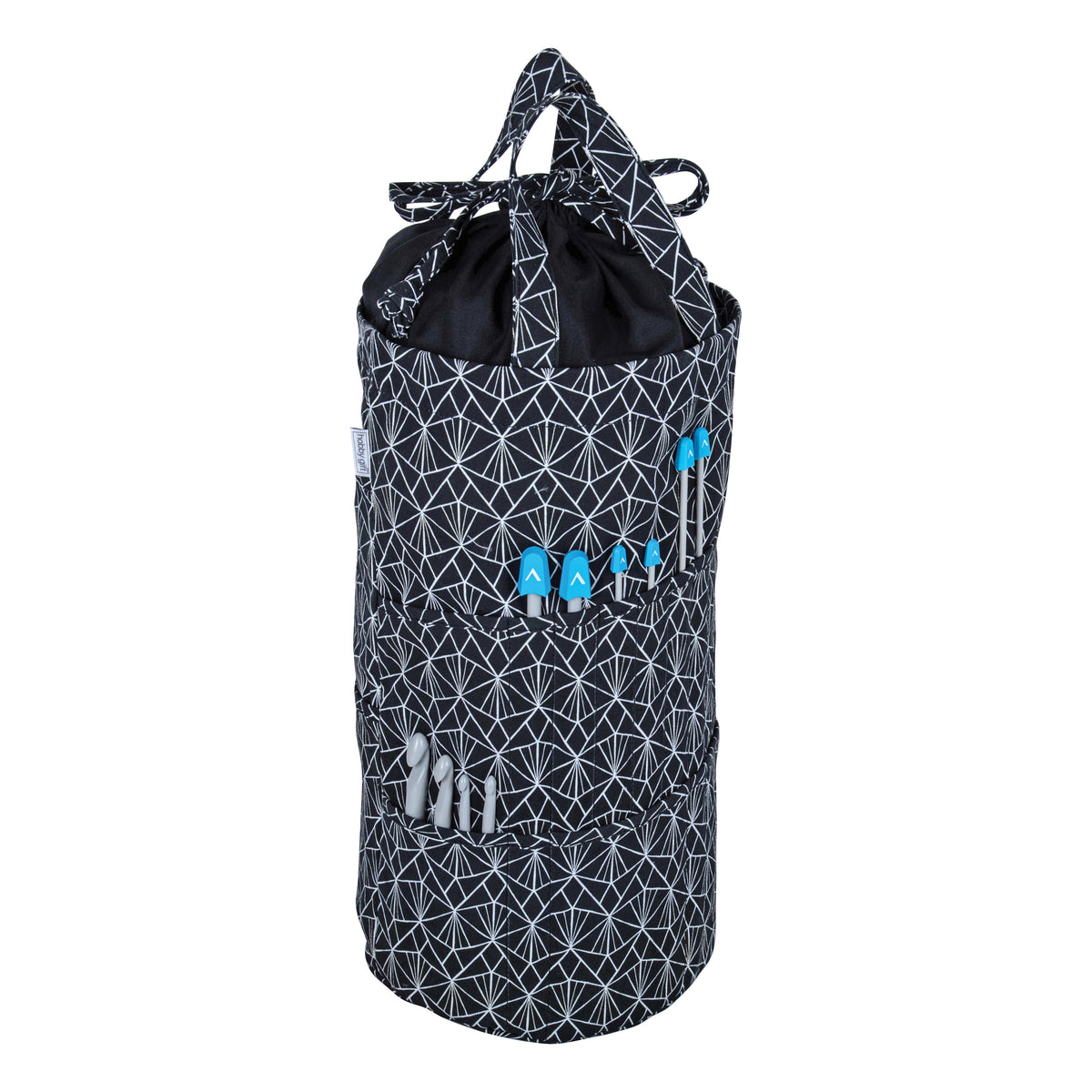 Deco cylindrical drawstring knitting bag