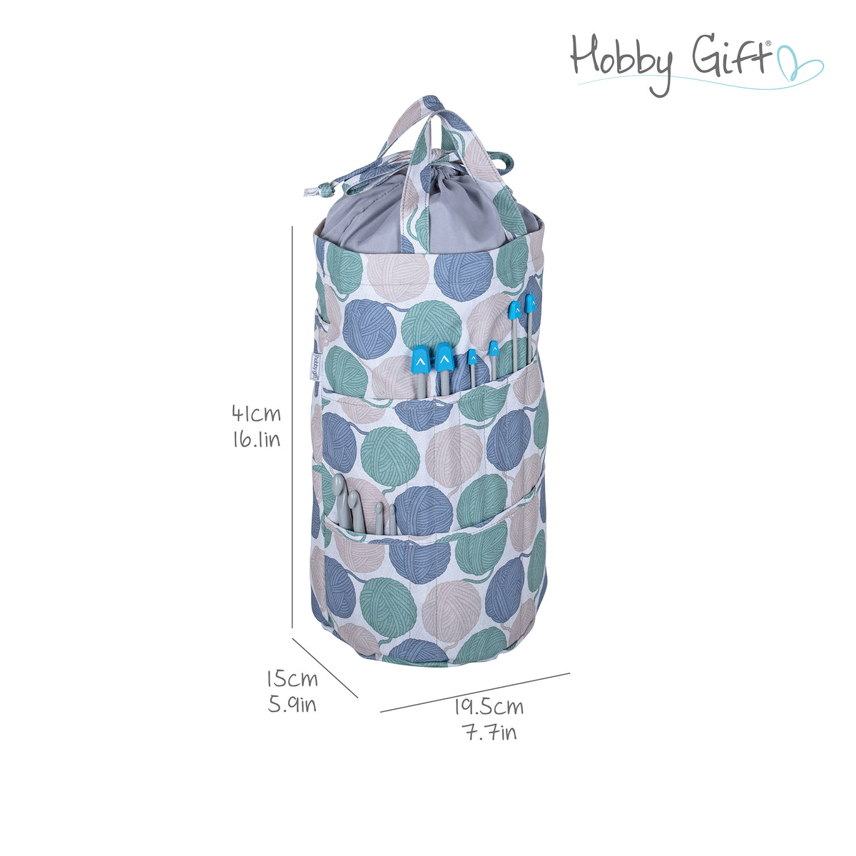 Yarn Balls cylindrical drawstring knitting bag