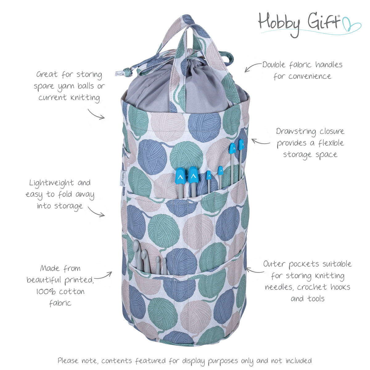 Yarn Balls cylindrical drawstring knitting bag