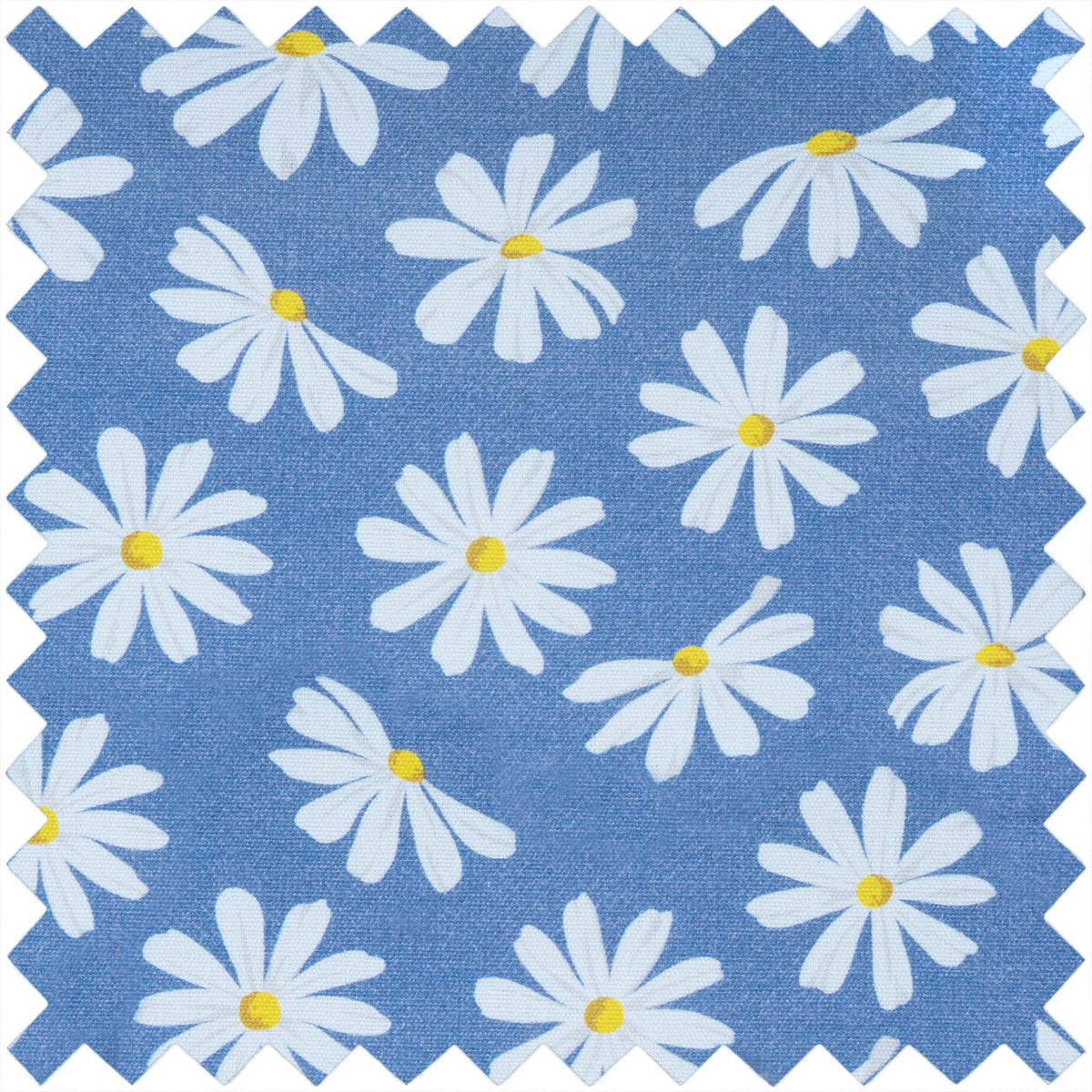 Cotton drawstring project bag with blue denim daisy print