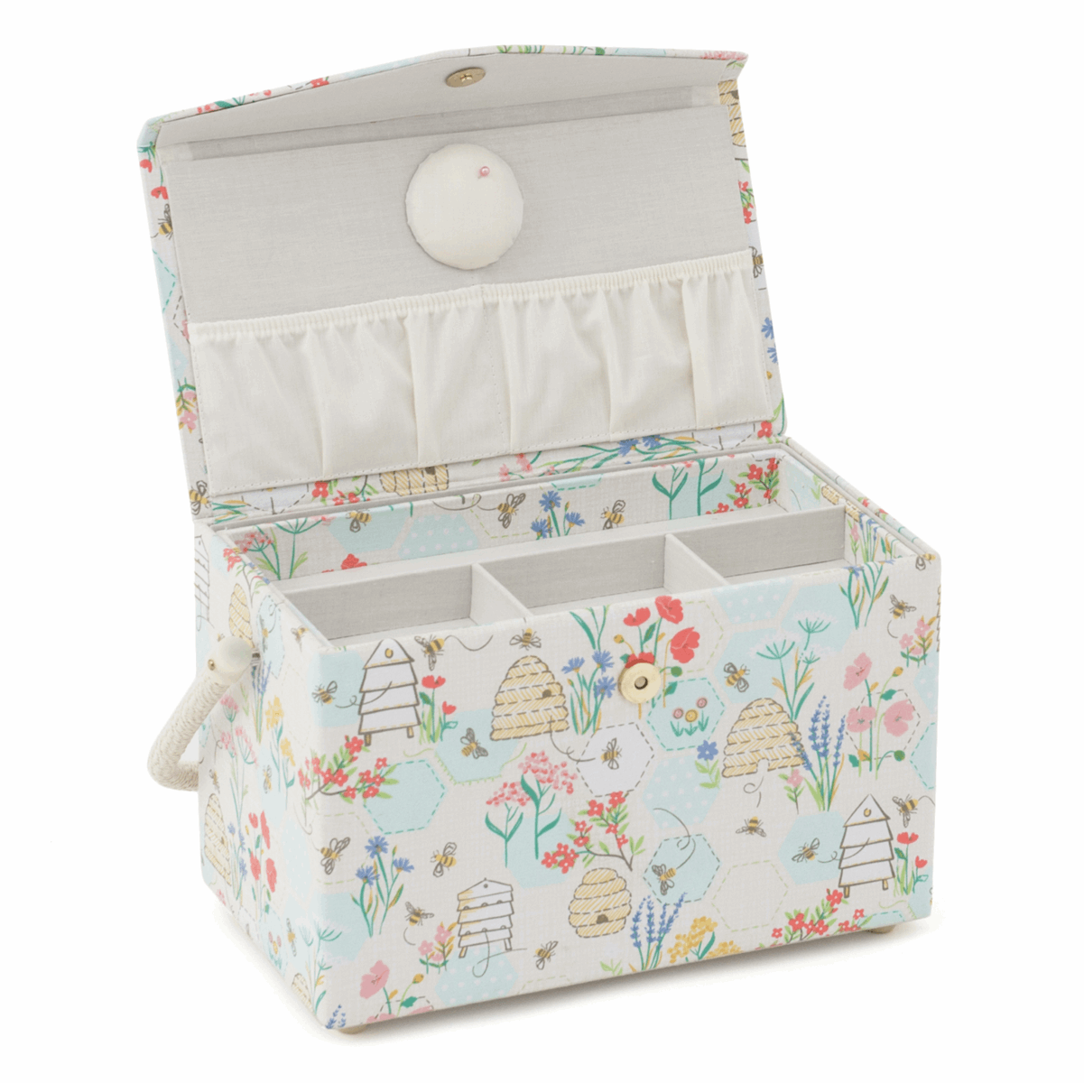 Bee Sewing Box with Fold Over Lid - Medium