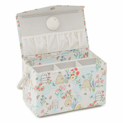Bee Sewing Box with Fold Over Lid - Medium