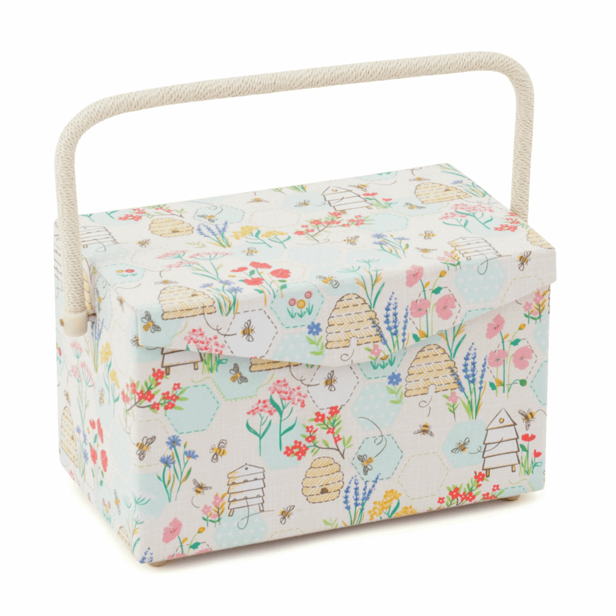 Bee Sewing Box with Fold Over Lid - Medium