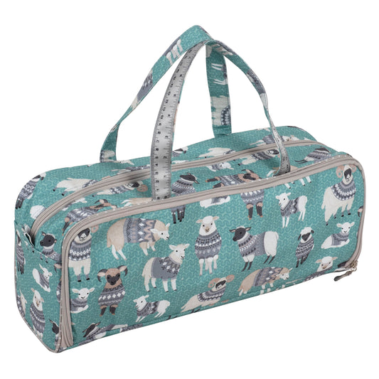Woolly Pully print cotton knitting bag with handles and needle case