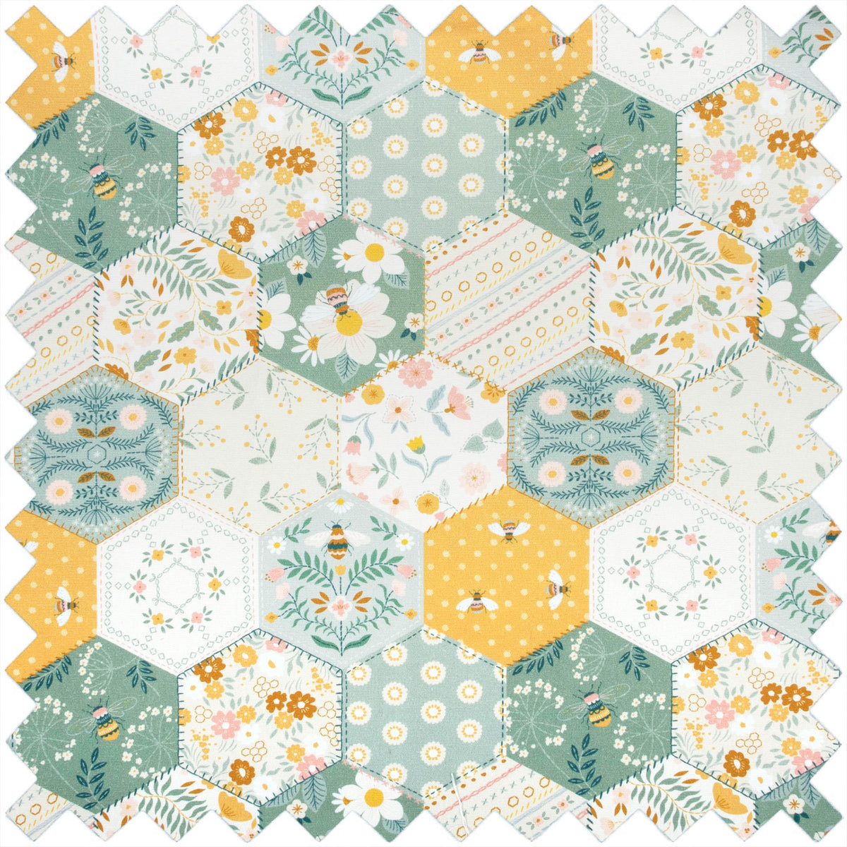 Cotton knitting bag in a patchwork bee print with double handles