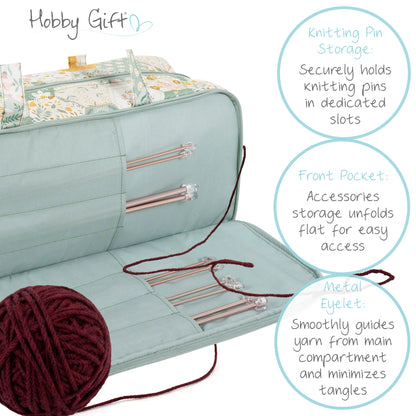 Cotton knitting bag in a patchwork bee print with double handles