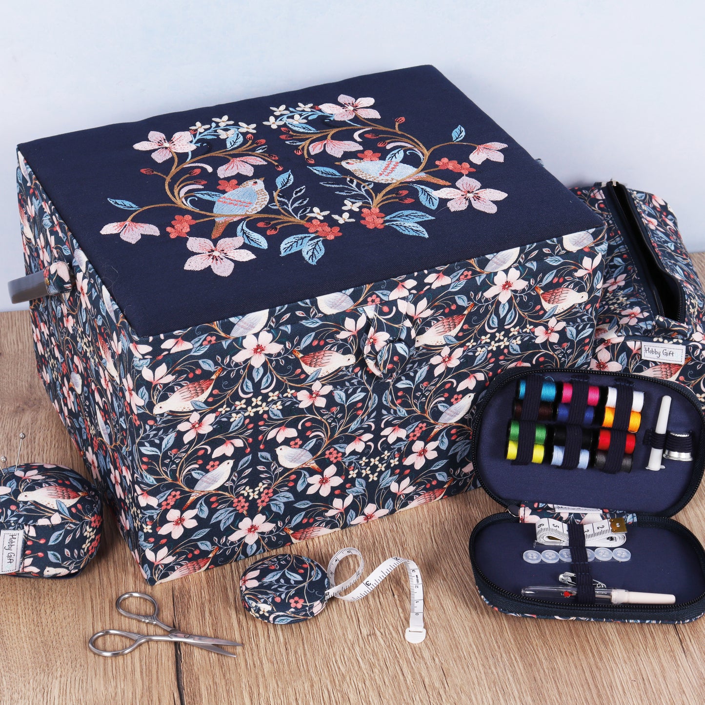 Blossom Birds Embroidered Sewing Box - Large