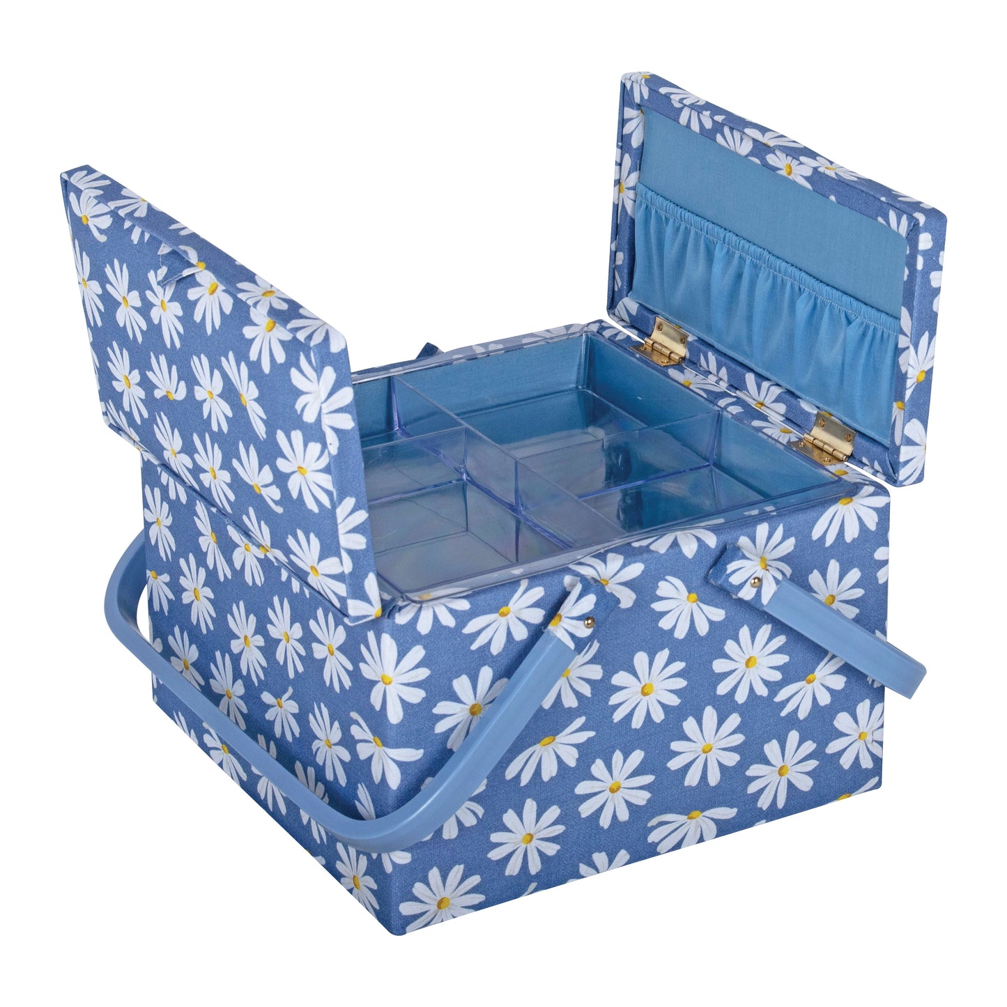 Denim Daisies with Twin Lid Sewing Box - Large