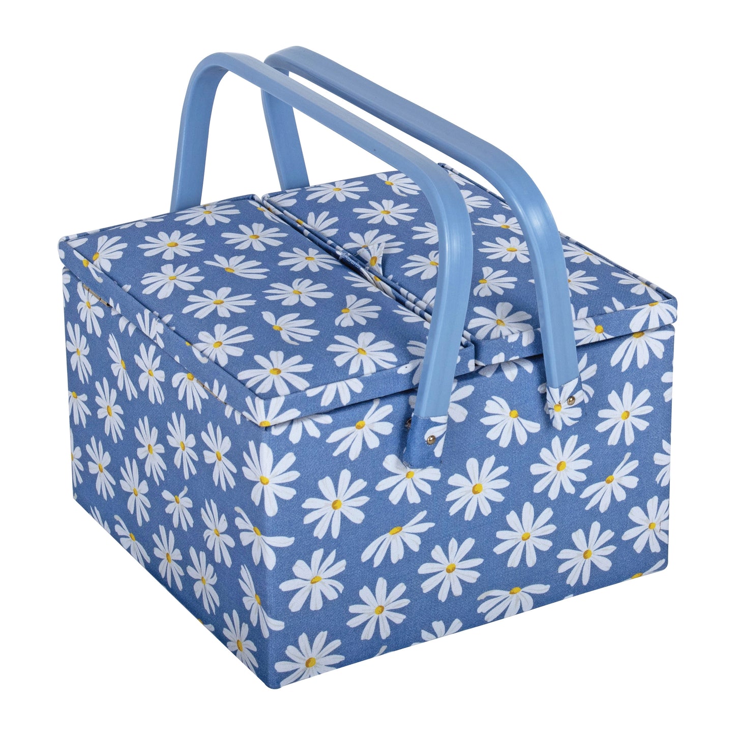 Denim Daisies with Twin Lid Sewing Box - Large