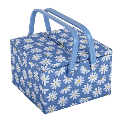 Denim Daisies with Twin Lid Sewing Box - Large