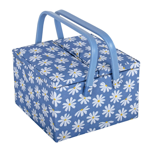 Denim Daisies with Twin Lid Sewing Box - Large