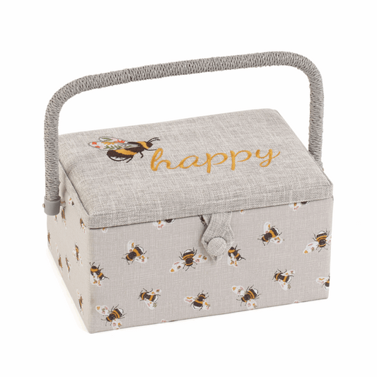 Bee Happy Sewing Box with Embroidered Lid - Medium