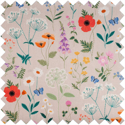 Sewing box covered in embroidered wildflowers with raffia cord handle
