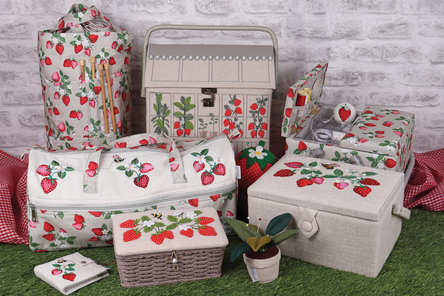 Strawberry Greenhouse Embroidered Sewing Box - Medium