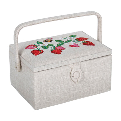 Strawberry Greenhouse Embroidered Sewing Box - Medium