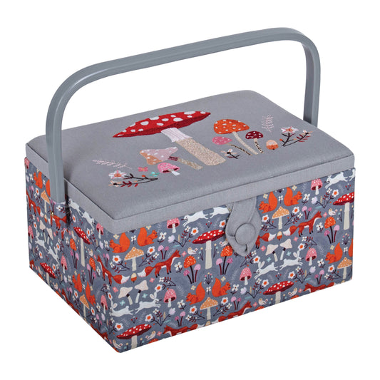 Woodland Toadstool Embroidered Sewing Box - Medium