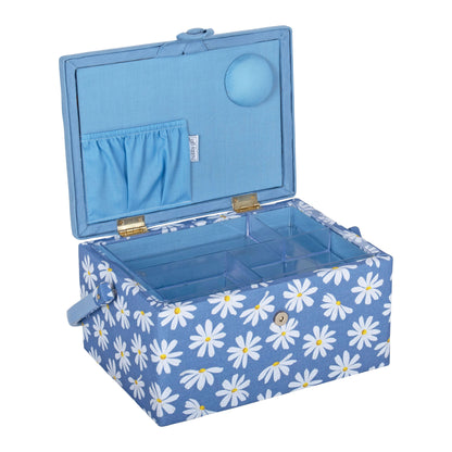 Denim Daisies Embroidered Sewing Box - Medium