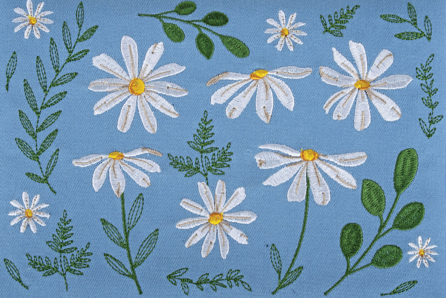 Denim Daisies Embroidered Sewing Box - Medium