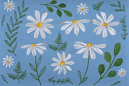 Denim Daisies Embroidered Sewing Box - Medium