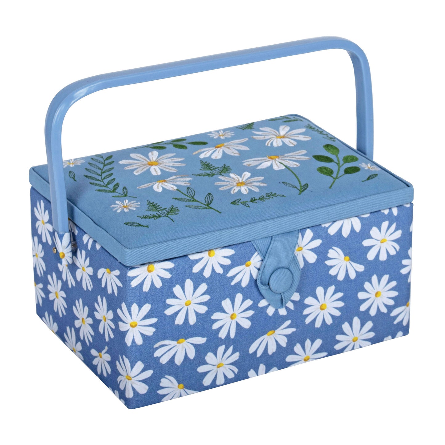 Denim Daisies Embroidered Sewing Box - Medium