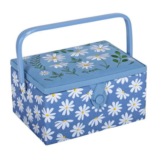 Denim Daisies Embroidered Sewing Box - Medium