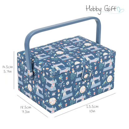 Medium sewing box covered in sewing machine print fabric
