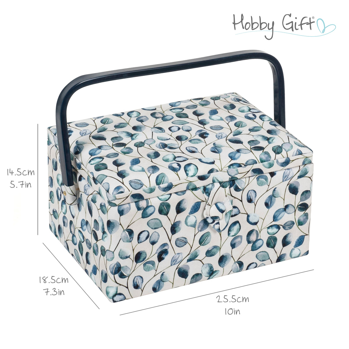 Botanical print fabric-covered sewing box with handle