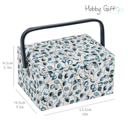 Botanical print fabric-covered sewing box with handle