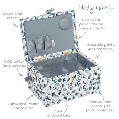 Botanical print fabric-covered sewing box with handle