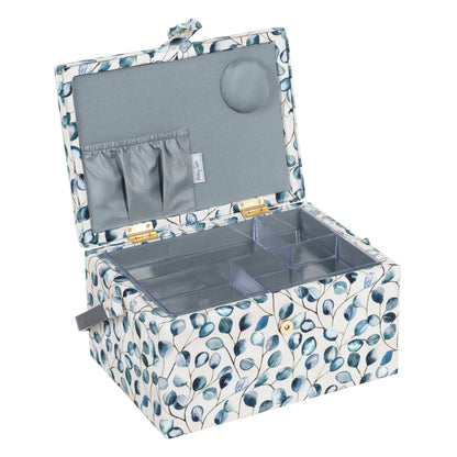 Botanical print fabric-covered sewing box with handle