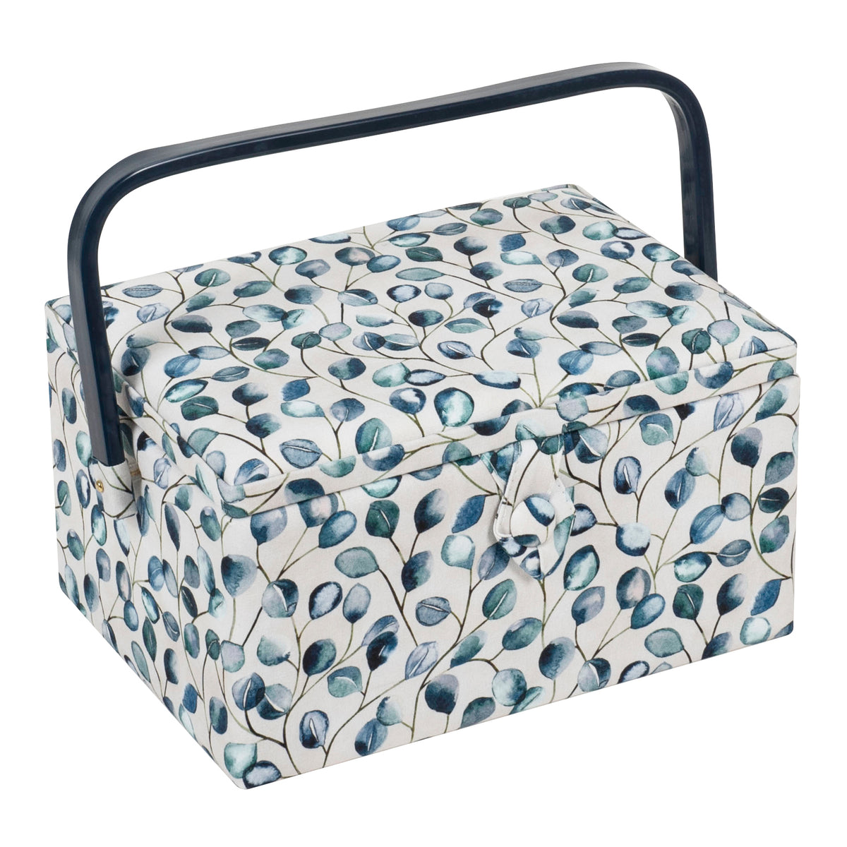 Botanical print fabric-covered sewing box with handle