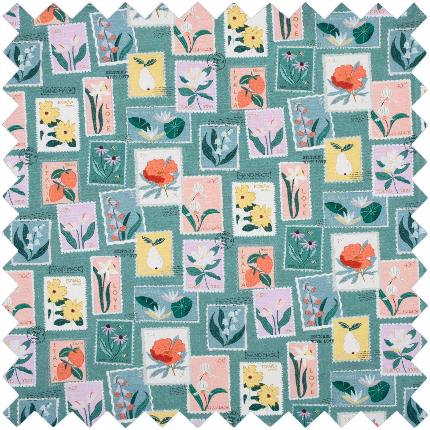 Embroidered Stamps Sewing Box - Medium