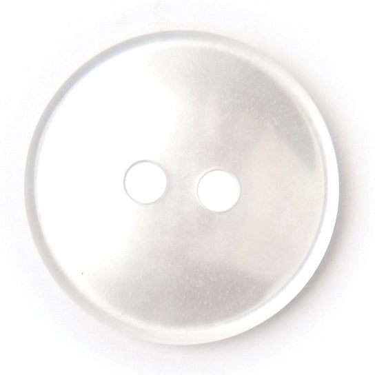 Pearl white 19mm rimmed button on a white background