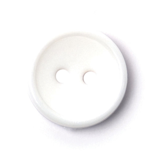 White 14mm rimmed button on a white background