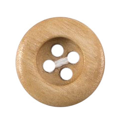 Round light natural wood-effect button with four holes
