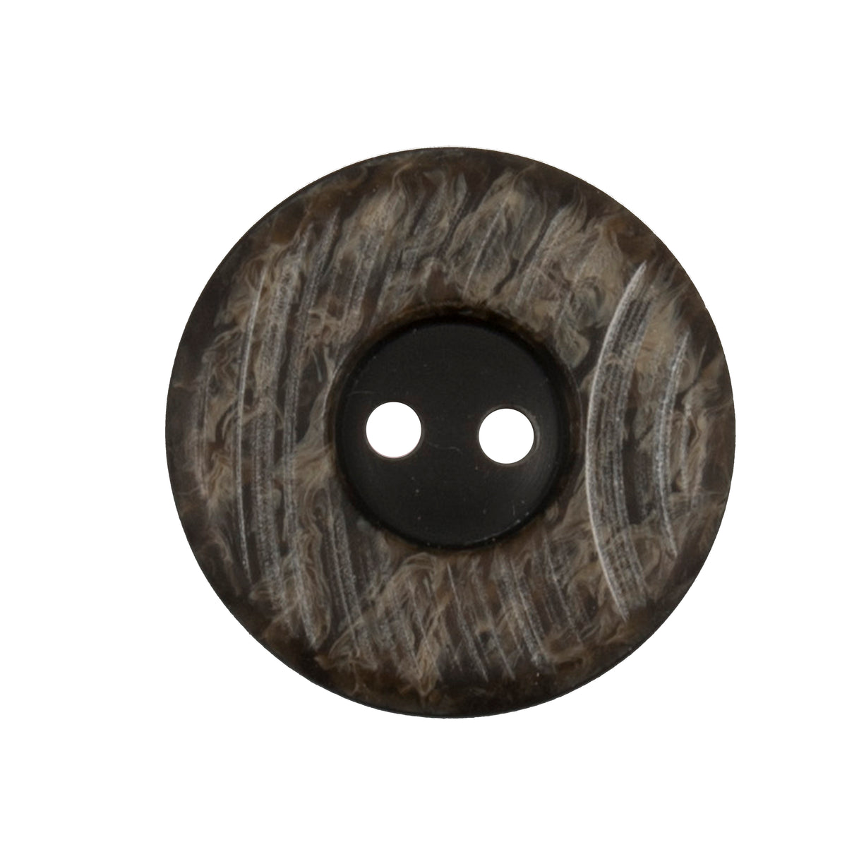 Round dark grey marbled button with two holes