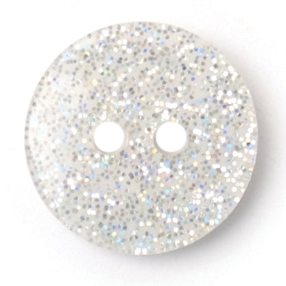 Round clear button with silver glitter and two holes