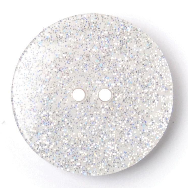 Round clear button with silver glitter and two holes