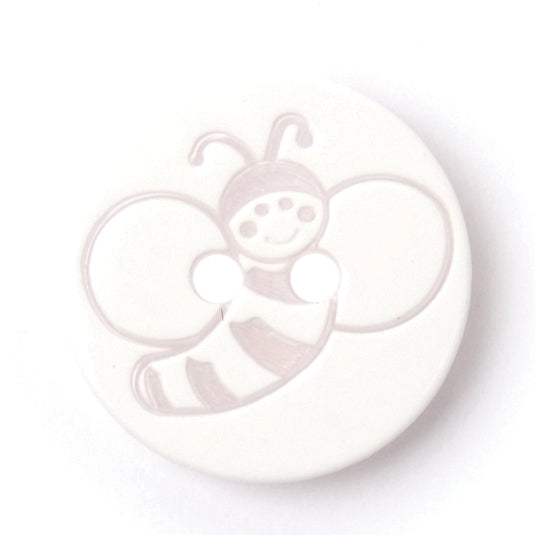 White button with bumble bee design