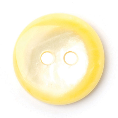 Lemon yellow pearlised round button with two holes