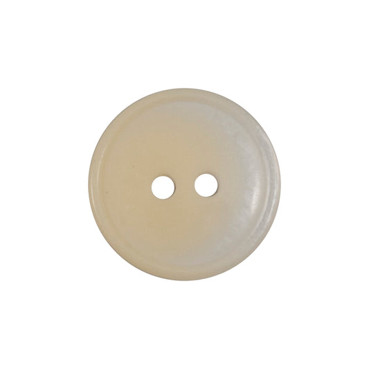 Cream round button with raised rim and two holes
