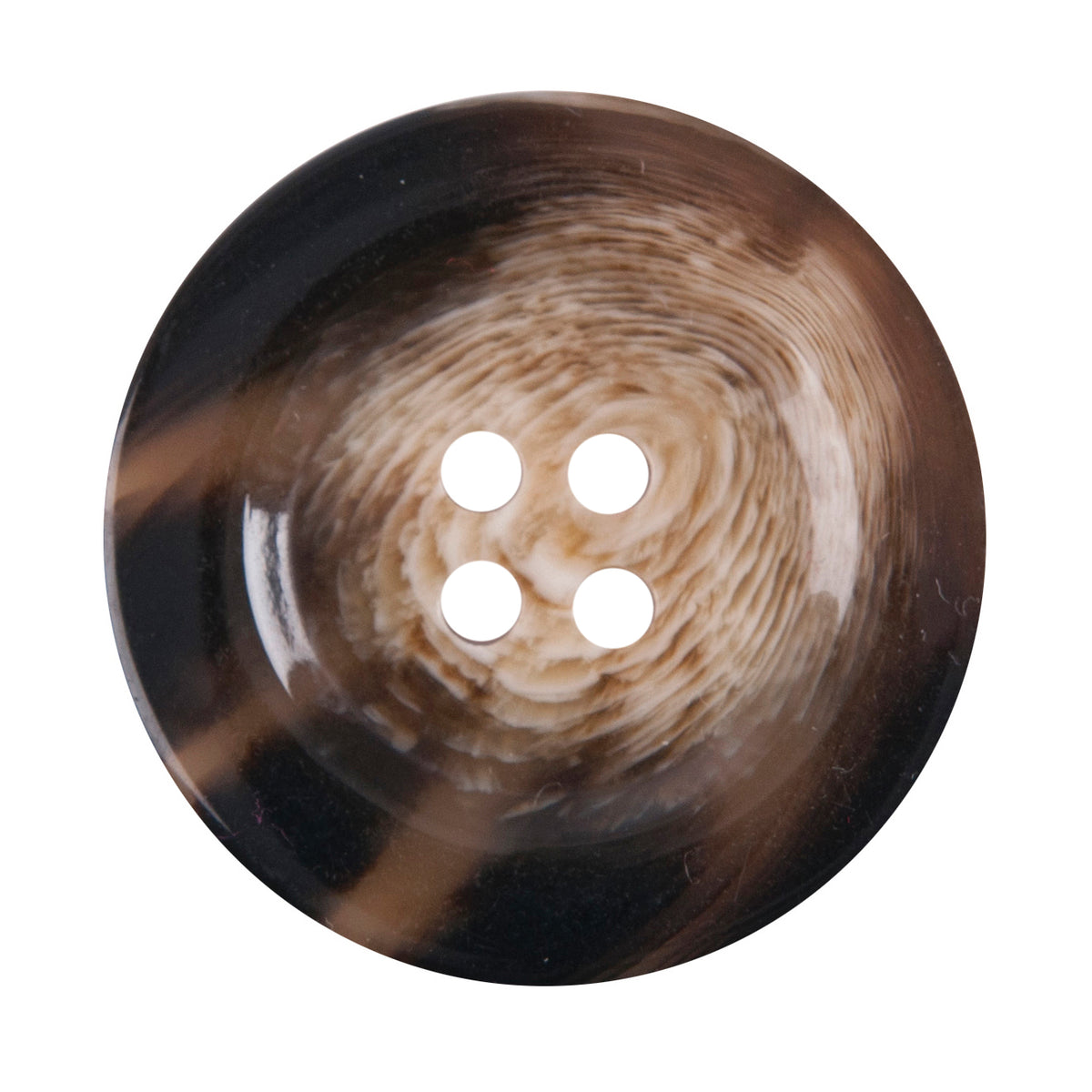 Large round dark brown horn-effect four-hole button