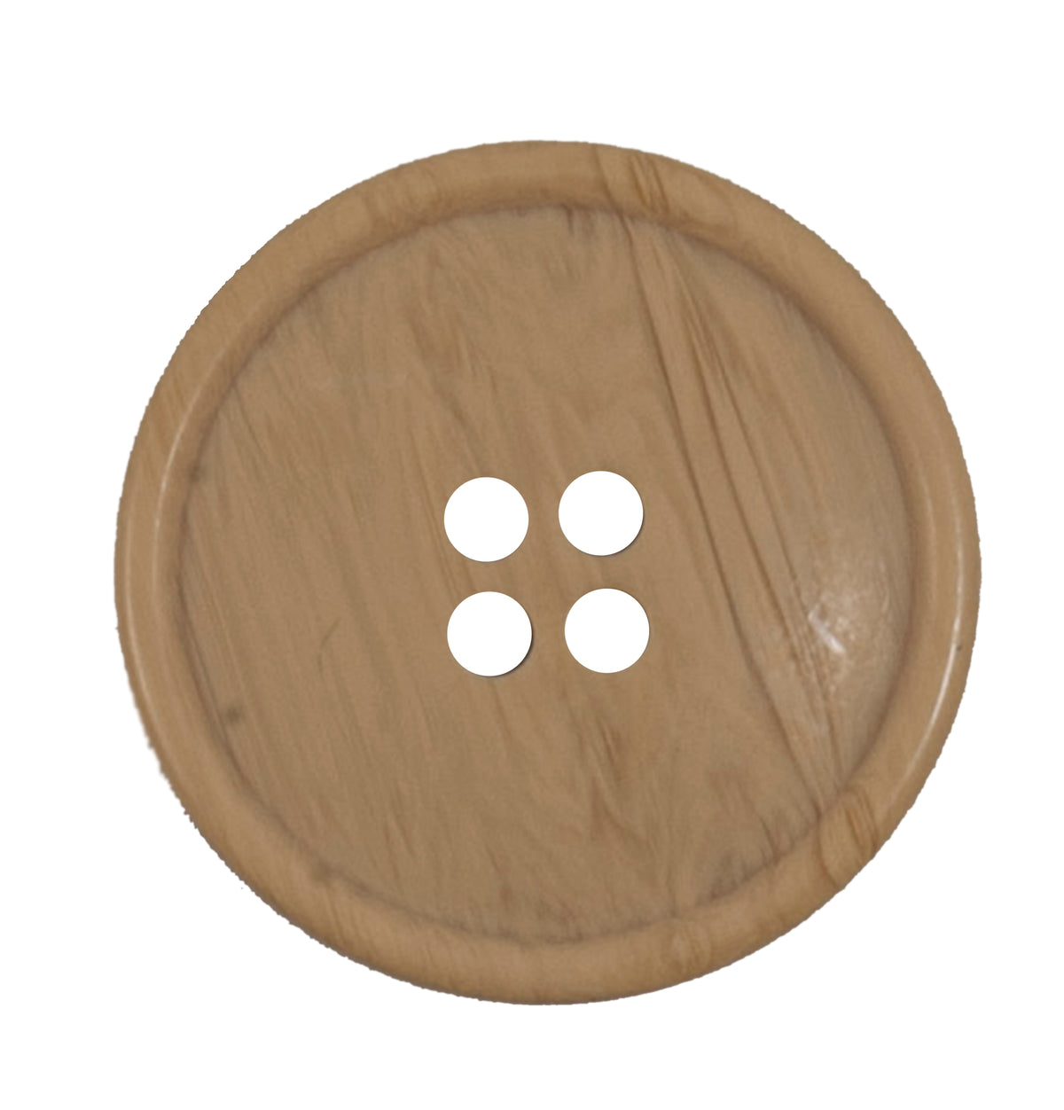 Round taupe four-hole button with a raised rim