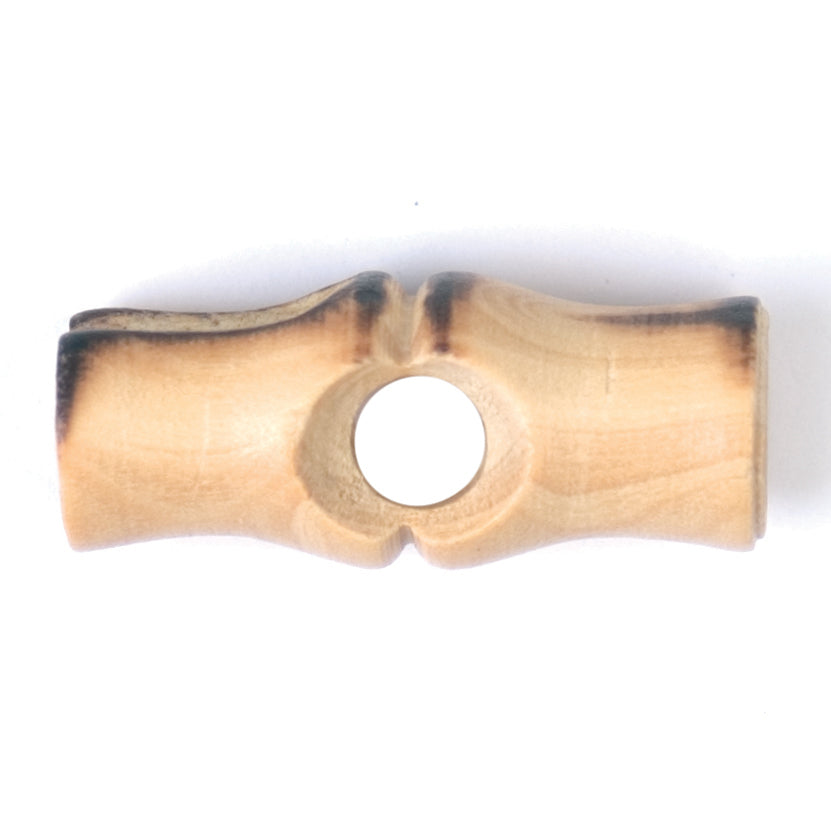 Natural wood bamboo-style toggle button with a centre hole