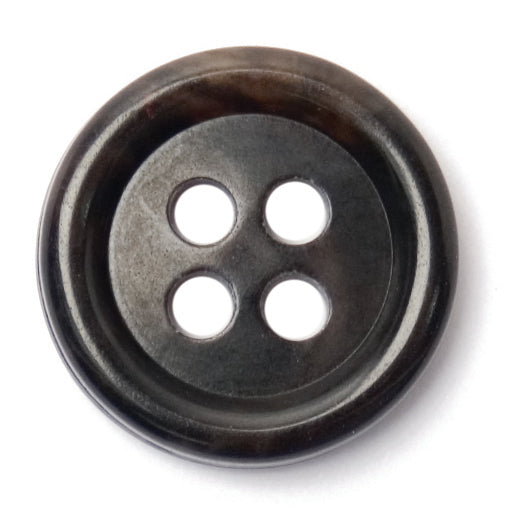 Round black marbled four-hole button with a raised rim