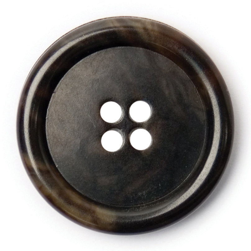 Round dark grey marbled four-hole button with a raised rim